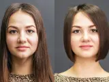 Przed i po: długie włosy kontra krótki bob. Idealne fryzury dla grubych twarzy, które wysmuklają.