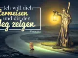Goldene Gestalt mit Laterne und Stab weist den Weg, wie in Psalm 32,8. Ein Segelschiff navigiert durch eine Flusslandschaft.