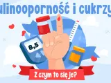 Insulinooporność i cukrzyca. Co pić na obniżenie cukru? Glukometr, strzykawka, leki i kropla krwi na palcu.