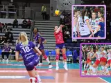 Siatkarki walczą o punkty w lidze mistrzyń. Emocje na boisku i trybunach podczas meczu siatkówki.