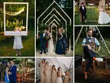 Uśmiechnięta dziewczynka z ramką "Best Wedding", para młoda, druhna i świadek, panna młoda z panem młodym, pan młody i jego drużyna, oraz pan młody w kamizelce. Wiele atrakcji na wesele.