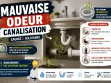 Image illustrant les causes et solutions des mauvaises odeurs de canalisation, avec des conseils pour y remédier.