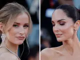 Due donne con acconciature eleganti: una con uno chignon morbido con ciuffo e l'altra con uno chignon basso.