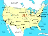 Mapa USA z zaznaczonym Chicago. Miasto leży nad jeziorem Michigan, na północny zachód od Waszyngtonu.