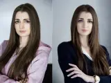 Dwie wersje portretu kobiety, idealne jako zdjęcie do CV telefonem. Wersja casual w bluzie i wersja formalna w marynarce.