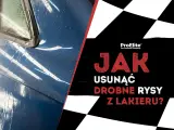 Jak usunąć drobne rysy z lakieru? Błyszczący, niebieski lakier samochodu z widocznymi śladami po wodzie i drobnymi zarysowaniami.