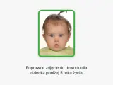 Urocze zdjęcie niemowlaka do dowodu, z niebieskimi oczami i kucykiem. Idealne dla malucha poniżej 5 roku życia.