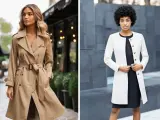 Deux femmes portent des manteaux élégants. L'une est en trench beige classique, l'autre en manteau blanc chic.