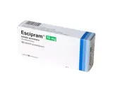 Opakowanie leku Escipram 10 mg, zawierające 30 tabletek powlekanych. To leki na poprawę nastroju od psychiatry.
