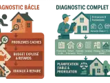 Diagnostic bâclé vs. complet pour rénover sa maison : problèmes cachés, budget explosé et travaux à refaire, ou planification fiable et priorisation.