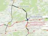 Mapa pokazuje projekt DW 986 Tuszyma-Ropczyce, rozbudowę DW 986 na odcinku Ostrów-Ropczyce i węzeł na autostradzie A4.