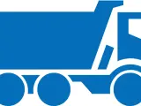 Niebieski symbol wywrotki, przypominający winietę węgry, gotowy do transportu.
