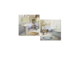 Dos cuadros de baños estilo vintage: uno con lavabo y otro con bañera azul.