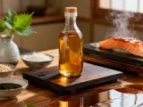 Butelka z płynnym złotem, czyli mirin, stoi obok składników do sushi. To klucz do smaku!