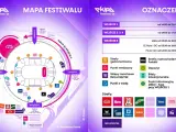 Mapa festiwalu z oznaczeniami wejść, stref gastronomicznych, punktów medycznych i innych udogodnień.