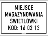 Miejsce magazynowania świetlówek, kod odpadu 16 02 13.
