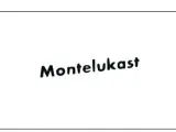 Napis "Montelukast" w kolorze czarnym, lekko pochylony, na białym tle.