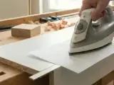 Utilisation d'un fer à repasser pour enlever colle thermocollant sur tissu, une technique de bricolage pour une finition parfaite.