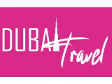 Logo z napisem "DUBAI Travel" i sylwetką Burdż Chalify. Planujesz podróż do Zjednoczonych Emiratów Arabskich? Wiza do Dubaju czeka!
