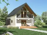 Nowoczesny dom z tarasem i balkonem, otoczony zielenią. Idealne gotowe domy pod klucz do 300 tys. dla rodziny.