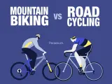 Illustration comparing mountain biking vs road cycling. A cyclist on a rugged bike faces a cyclist on a sleek road bike.