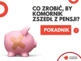 Różowa świnka-skarbonka z plastrem na brzuchu. Tekst: "Co zrobić, by komornik zszedł z pensji? Poradnik". Dowiedz się, jak działa komornik.