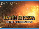 El dragón de magma de Elden Ring, una criatura de fuego y furia, arde en el paisaje.
