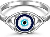 Anillo de plata S925 con diseño de ojo turco. La circonita, con su significado espiritual, protege contra el mal de ojo.