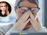 Kobieta w okularach masuje skronie, czując zmęczenie. Może to być jeden z objawów neurologicznych niedoboru witaminy D.