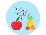 Struktura chemiczna fruktozy i owoce (jabłko, ananas, truskawka, pomarańcza) - czy fruktoza jest zdrowa?