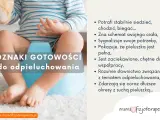 Dziecko siedzi na nocniku, widoczne nogi i fragment tułowia. Tekst: "Ozaki gotowości do odpieluchowania".