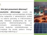 Prosument zbiorowy to odbiorca końcowy wytwarzający energię elektryczną z OZE na własne potrzeby. Obrazek przedstawia panel słoneczny i nocne miasto.