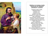 Św. Józef z Dzieciątkiem Jezus, obrazek z modlitwą do św. Józefa o pracę i opiekę.