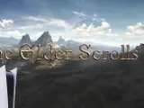 Krajobraz z gry The Elder Scrolls VI, z konsolą PS5 na pierwszym planie.