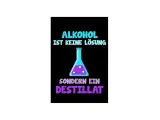 Ein Erlenmeyerkolben mit lila Blasen, der den Prozess des Alkohol destillieren symbolisiert. Der Text lautet: "Alkohol ist keine Lösung, sondern ein Destillat.
