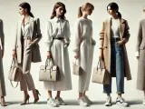 Sześć kobiet prezentuje stylizacje smart casual: od eleganckich garniturów po płaszcze i spodnie.