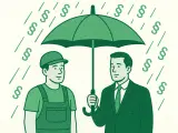 Ustawę o odpadach w pigułce chroni parasol. Prawnik w garniturze osłania pracownika przed deszczem paragrafów.