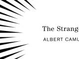 Abstrakte schwarze Linien auf weißem Hintergrund mit dem Titel "The Stranger" und "ALBERT CAMUS".