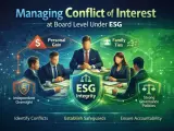 Board members discuss managing conflict of interest, considering personal gain and family ties, to ensure ESG integrity through independent oversight and strong governance.