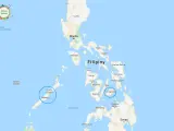 Mapa pokazuje, gdzie leżą Filipiny, z zaznaczonymi miastami jak Manila, Cebu i Palawan.