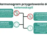 Rozpisana dieta przed kolonoskopią: 5 dni przed odstaw żelazo, 1-3 dni przed dieta niskobłonnikowa, dzień przed klarowne płyny, w dniu badania środek przeczyszczający.