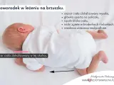 Noworodek na brzuszku. To czas dla brzuszka, gdy ciężar ciała jest wysoko, a nóżki zgięte. Maluch ćwiczy mięśnie.