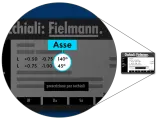 Dettagli di una prescrizione per occhiali Fielmann, con l'asse dell'occhio indicato a 140° e 45°.