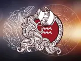 Symbol Wodnika, 21.01 znak zodiaku, z kryształami i kołem zodiaku.