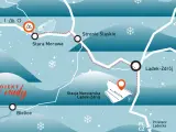 Mapa z zaznaczonymi miejscowościami: Lądek-Zdrój, Stronie Śląskie, Stara Morawa, Bielice i stacją narciarską.