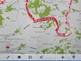 Mapa z zaznaczoną trasą, widoczne nazwy miejscowości: Lebiedzin, Bogusze, Białostocka. Maps me.