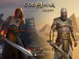 Kratos w stroju faraona i Laufey w scenerii starożytnego Egiptu. God of War Egypt.