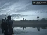 Joel mira un lago tranquilo, con un cartel de "Platino The Last of Us Parte 1" flotando.