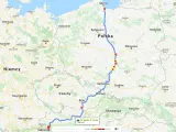 Trasa z Gdyni przez Polskę, Czechy i Słowację do Hallstatt w Karyntii, Austrii. Podróż trwa 12 godzin 21 minut.