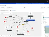 Network traffic topology showing pods and their connections. A netflow packet is visualized as data flowing between these components.